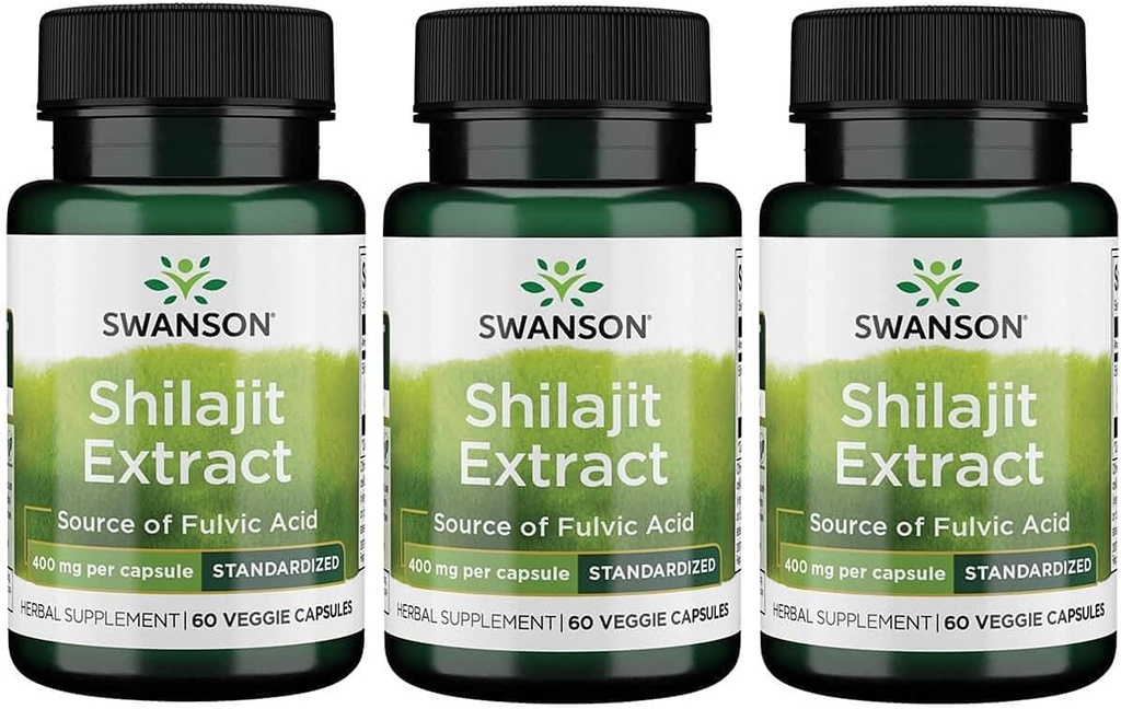 Estratto di Swanson Shilajit - Integratore di erbe Promozione del supporto per la crescita delle cellule - Formula naturale per il benessere generale - (400 Milligrammi 60 capsule di veg) 3 Pack