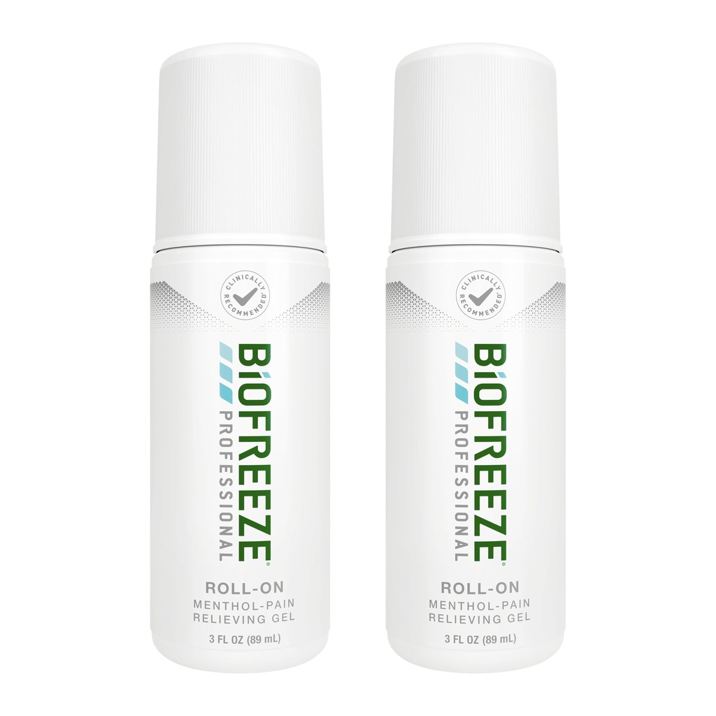 Biofreeze Professional Pain Relief Roll On per il ginocchio, Neck, Hip, Joint, & Shoulder, Semplice Backache Pain Reliever, Sore Muscolo Rilievo, Roll-On Menthol Gel 3 Fl Oz (Pack of 2)