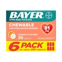 Bayer Aspirin Low Dose 81 mg Chewable Tablets, Dolore Reliever, Arancio aromatizzato, 216 compresse (6 Pack)