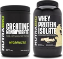 NutraBio Creatina monoidrato, non aromatizzato, isolato di proteine di 500g e di siero, vaniglia alpina, supplemento Bundle - energia muscolare, crescita muscolare magra, recupero e resistenza