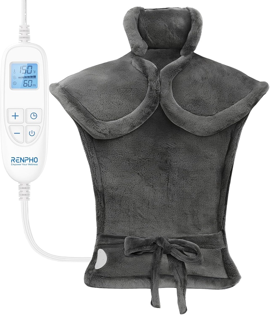 RENPHO Electric Heat Pad for Back Pain Relief, Regali di Natale di compleanno per le donne Uomini mamma papà Anziani, FSA Eleggibili Articoli Solo Lista, Grande Heat Pad per le spalle del collo, 24"x33", Certificato ETL, Grigio
