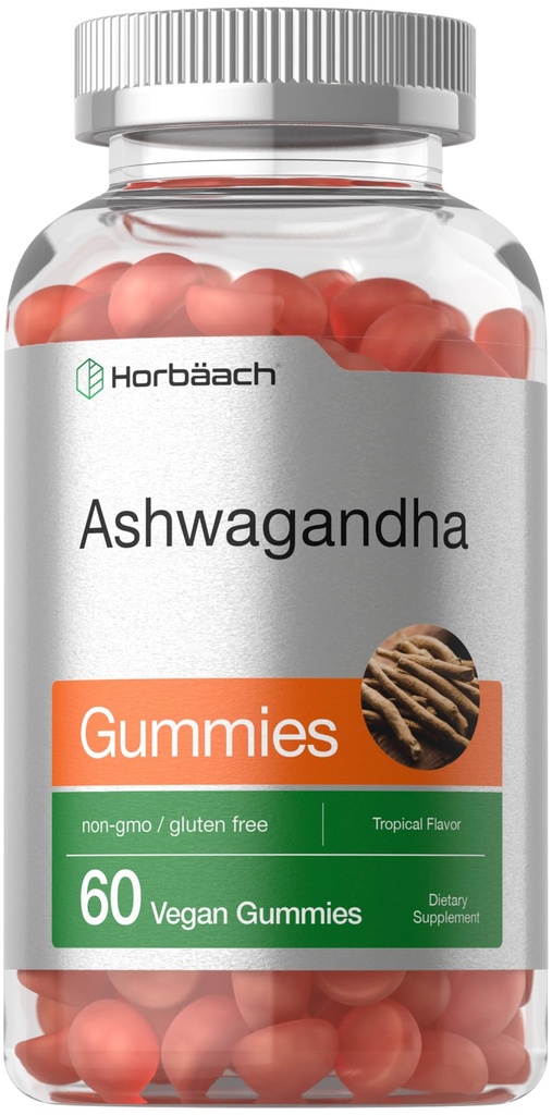 Horbäach Ashwagandha Gummies per le donne e gli uomini | 60 Count | Vegan, Non OGM, Gluten Free Supplement | Tropical Flavor