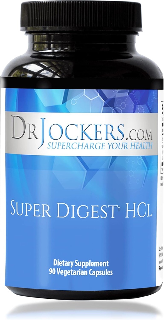 HCL super digerente da Dr. Jockers, Gut Health Supplement, Enzimi digestivi con Betaine HCl, Pepsin, HCL Supplement, Betaine Hydrochloride, 90 Day Supply, HCL Betaine con Pepsin