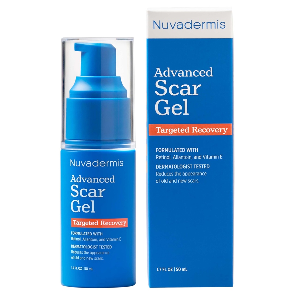 NUVADERMIS Silicone Scar Gel - 1.7 Fl Oz, Gel trasparente - Retinol & Vitamina E Formula per cicatrici chirurgiche - C-Section, Tummy Tuck & Keloid Care