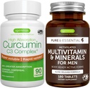 Multivitamina e minerali per gli uomini + alto assorbimento Curcuminoidi C3 Complex, Vegan Bundle, rilascio prolungato Multivitamina + 300% più grande assorbimento curcuminoidi con rapido assorbimento, di Igennus
