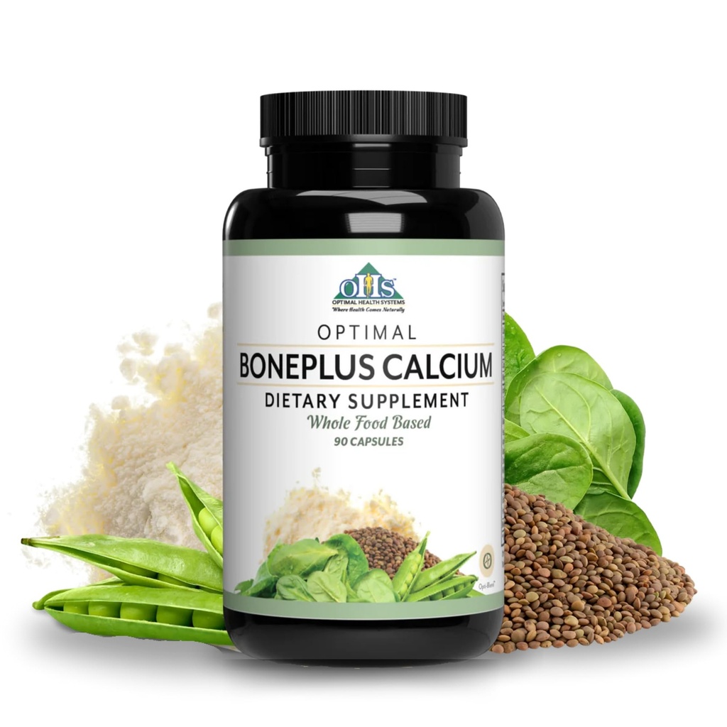 Sistemi di salute ottimali BonePlus Calcium | Calcium altamente assorbibile + Ipriflavone, probiotici, enzimi vegetali | Bone Strength Supplement | 90 capsule