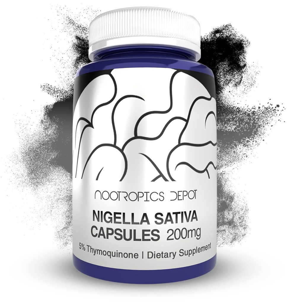 Nootropics Depot Nigella Sativa Extract Capsule | 200mg | 60 Count | Contenuto minimo 5% Thymoquinone | Estratto di olio di semi neri | Supporta memoria, fegato, cervello e funzione immunitaria