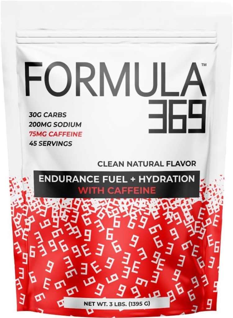 Formula 369 con Caffeina, Endurance Fuel Drink Mix, 3 Pound Bag con 45 Serve, 30g di Carbi e 75mg di Caffeina per Serving, alta carb Mix con 1:1 Ratio Glucose a Fructose, Vegan, Gluten Free