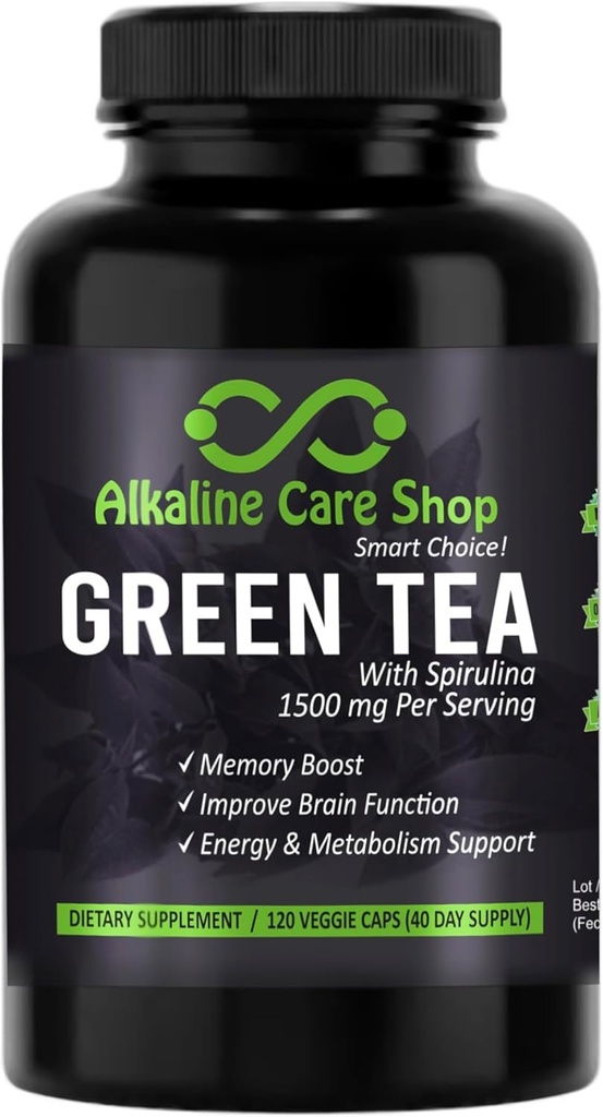 Alkaline Care - Tè verde con Estratto di Spirulina 1500mg - Alto assorbimento Ultra Potent Tea verde con Spirulina - Tè verde per Energy & Metabolism Support Capsule - 120 Capsule