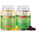 Bundle di bambini DHA Omega 3 Gummies - acidi grassi Omega 3 6 9 per la forza e la visione immunitarie del cervello - DHA nutrizionale e Sambucus Elderberry Gummies per la salute dei bambini - Zinc & Vitamina C per il supporto immunitario