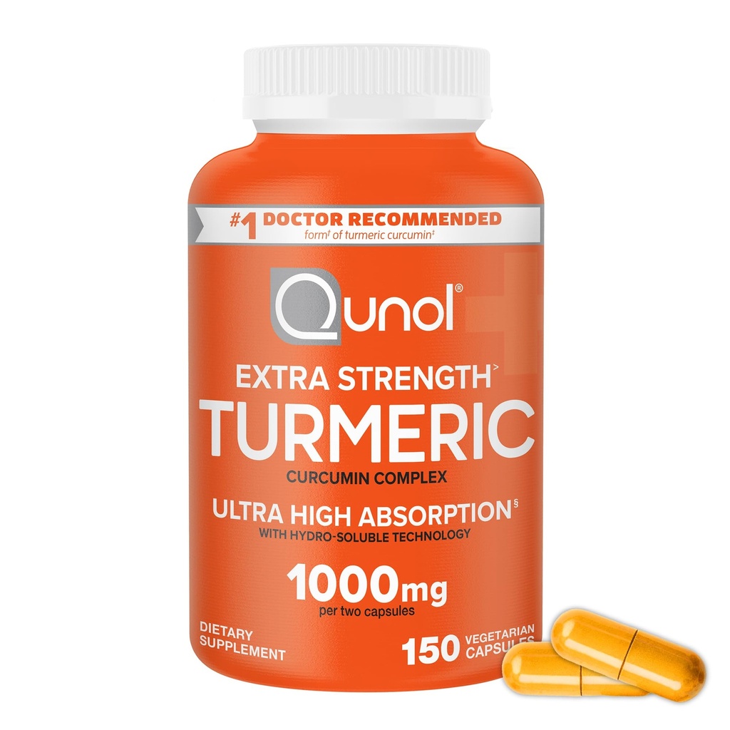 Qunol curcuma curcuma curcuma Supplemento, 1000mg con assorbimento ultra alto, per il supporto congiunto, capsule di resistenza extra, conta 150
