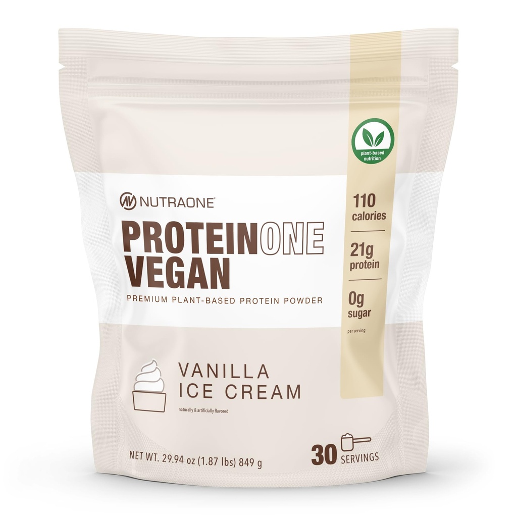 NutraOne ProteinOne Vegan polvere proteica vegetale Vegan polvere proteica Vegan, Dairy-Free, Pea e proteine di riso (Vanilla Ice Cream)