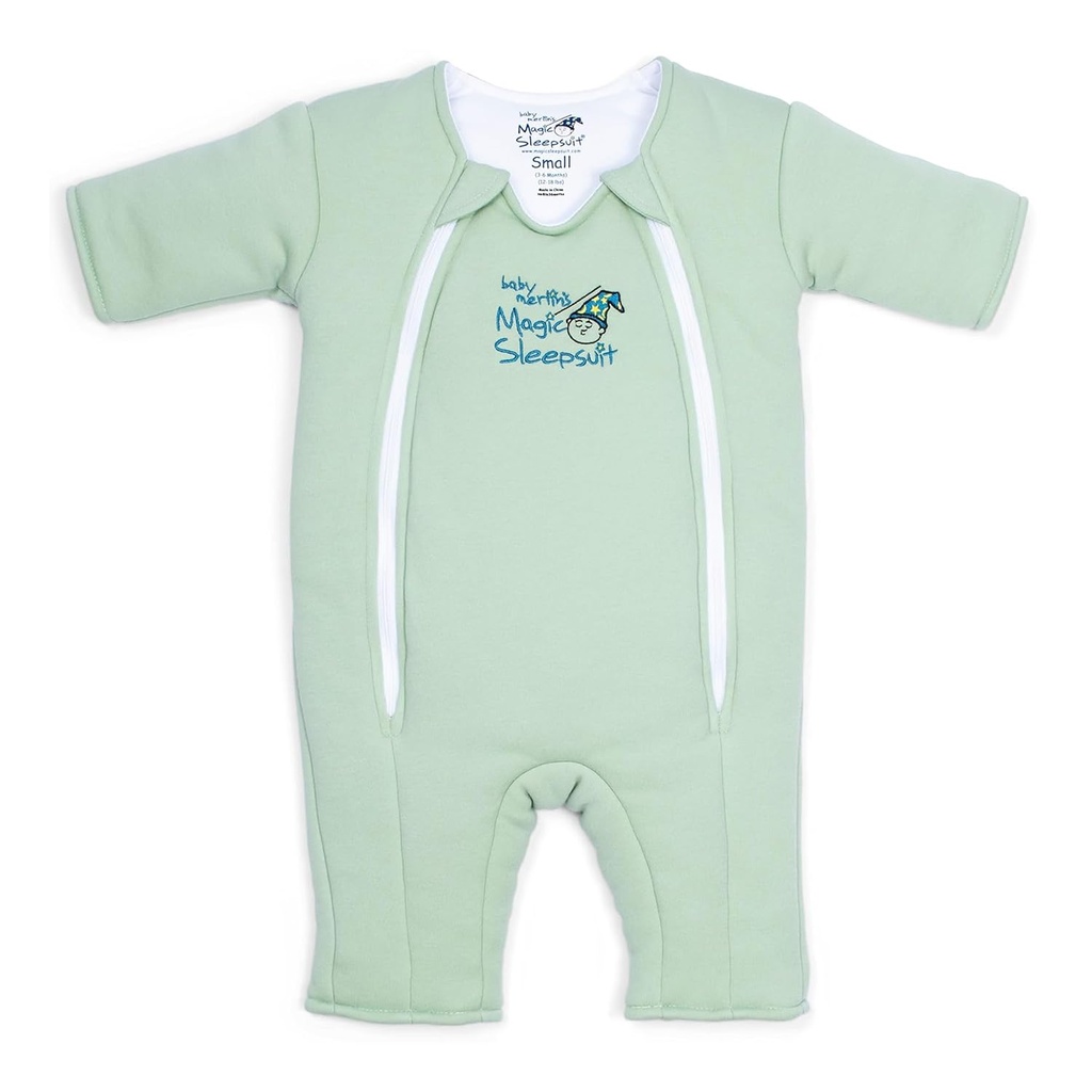 Magic Sleepsuit Baby Merlin's Cotton Baby Swaddle Transition Product - Soft and Cozy Design, Doppia cerniera per facili cambiamenti di pannolino, promuove il sonno sicuro, 3-6 mesi - Sage Green - Large 18-21lbs