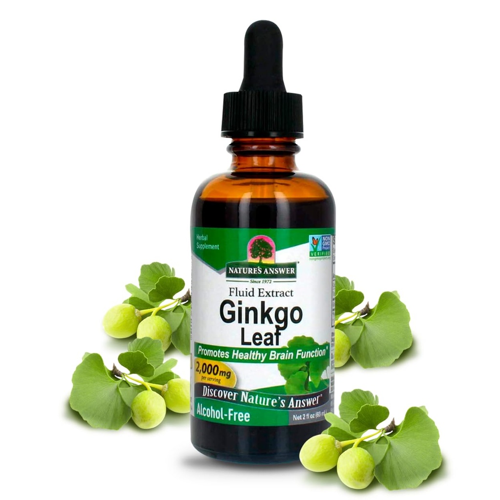 Risposta della natura Alcohol Free Ginkgo Biloba Leaf Extract, 2 Ounce, 2 Count | Supporta un cervello sano | Promuove la funzione cognitiva | Aumentare la precisione mentale | Natural Focus Aid