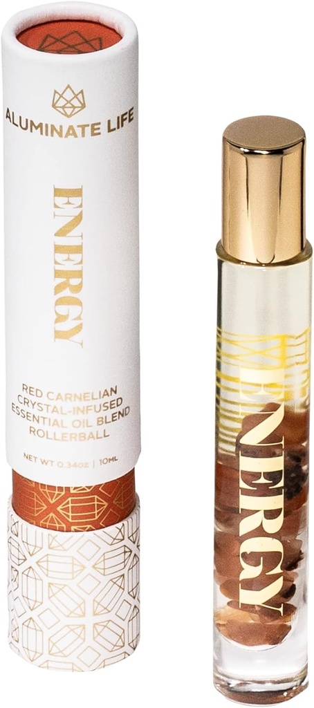 Rulli a olio essenziale, .34 OZ, Energia - Cristallo Cornilico Rosso Infuso - Profumi di limone, pompelmo, & Bergamot - Rotolo di aromaterapia su oli, Cura della pelle, Massaggi