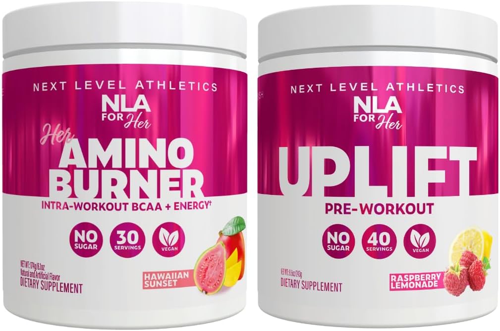 NLA per il suo Pre / Intra Workout Stack (include il suo termogenico Amino Hawaiian Sunset e Uplift Pre Workout Raspberry Lemonade)