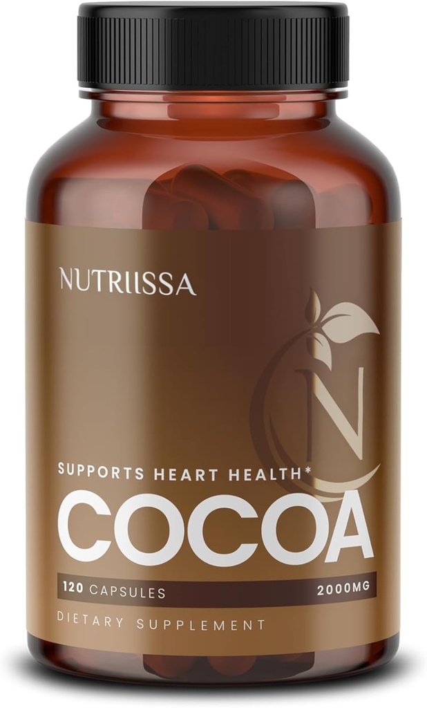 Nutriissa Cocoa Capsule 2000mg - Advanced Heart Health, Nitric Oxide & Circulation Support - 500mg Cocoa Flavanols per Serving - EPEB Certificato per Purezza & Potency - Vegan, 120 Capsules, 40 Servings