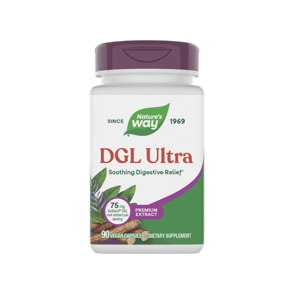 Via della natura DGL Ultra, Estratto di radice di liquirizia Premium, Rilievo digestivo di lenitivo*, Con GutGard, 75 mg per porzione, Senza glutine, 90 capsule vegane (Varie di imballaggio)
