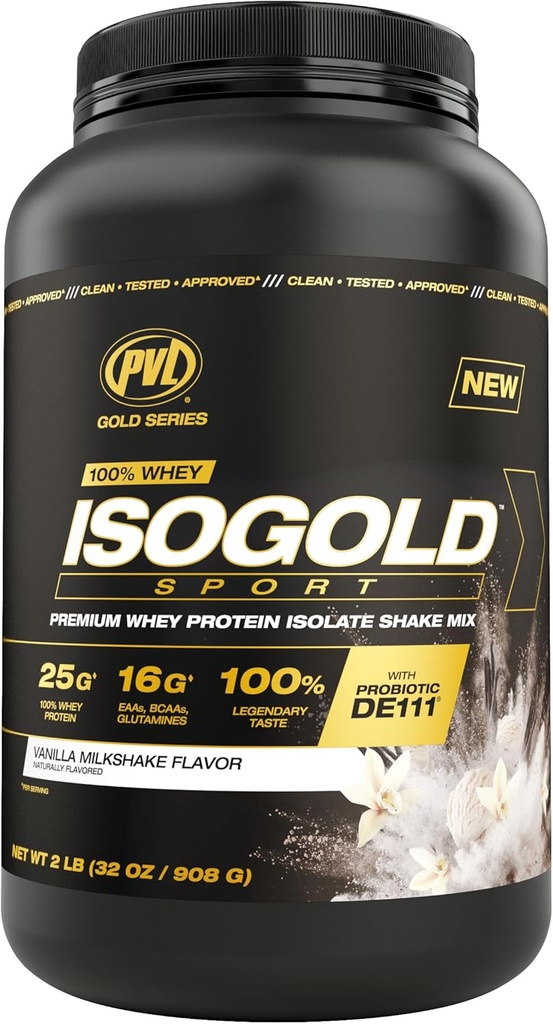Serie PVL Gold - 100% Whey ISOGOLD Sport - Premium Whey Protein Isolate Shake Mix - 2 LB - Vanilla Milkshake