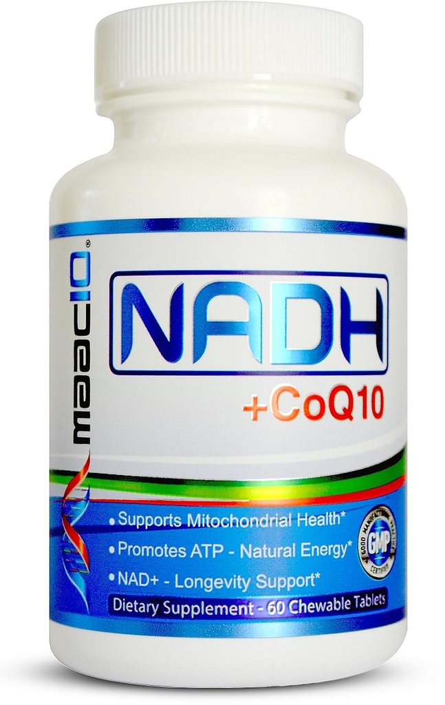 MAAC10 NADH + CoQ10 Supplemento | Grande Tasting Chewable Tablets | 50mg PANMOL® NADH + 100mg CoQ10 | per Fatigue, Energy e Mental Focus | NAD+ Supplemento (60 compresse 2 per porzione)