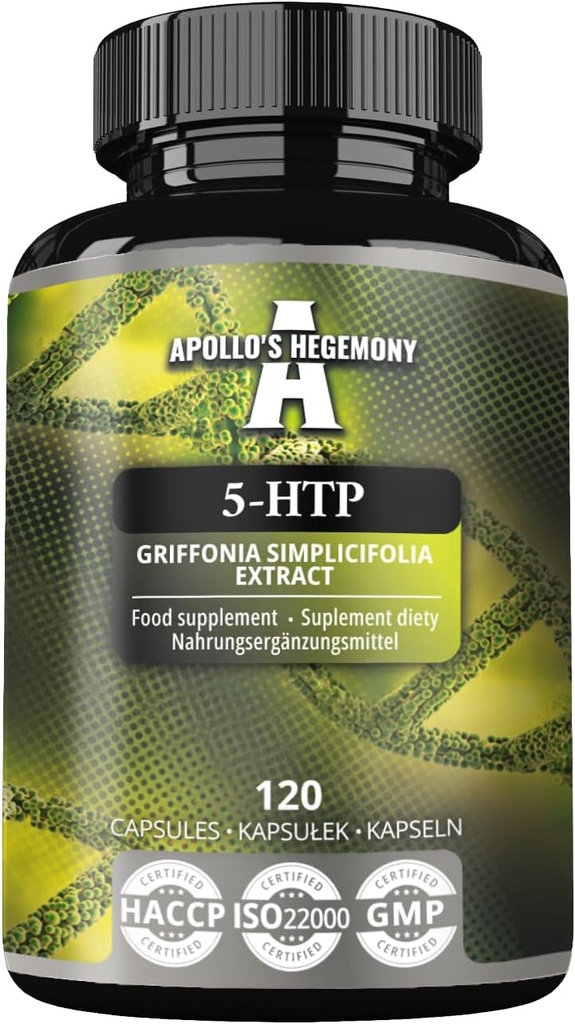5-HTP 150 mg per capsula - 120 capsule vegane - 4 mesi di alimentazione - Griffonia simplicifolia Seed Extract - Migliora l'umore e il benessere - Supplemento dietetico da Apollo's Hegemony