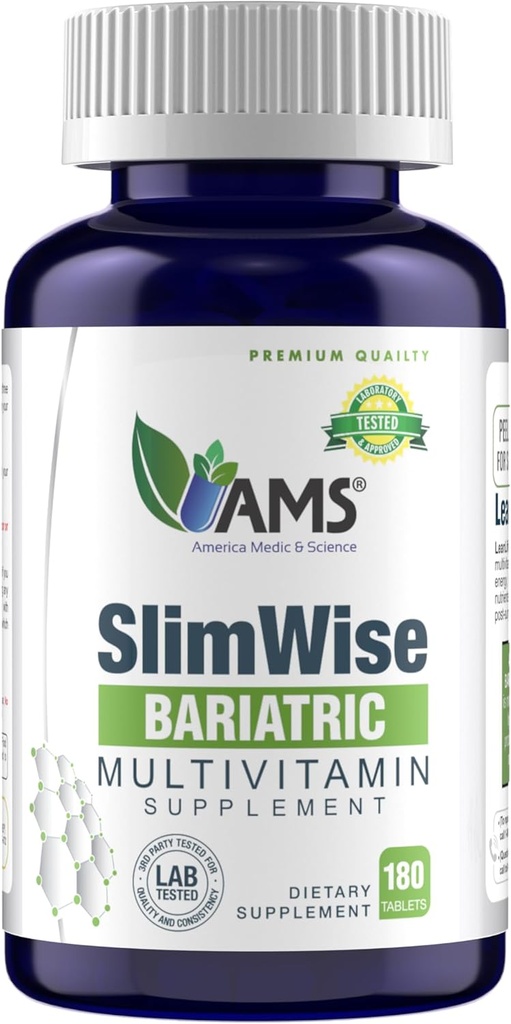 America Medic & Science SlimWise Bariatric Multivitamin – 180 Caplets | 2-Month Alimentazione | Post Gastric Bypass & manica Supporto | Ferro, B12, Vitamina D3, Folate | Easy-to-Swallow vitamine baratriche