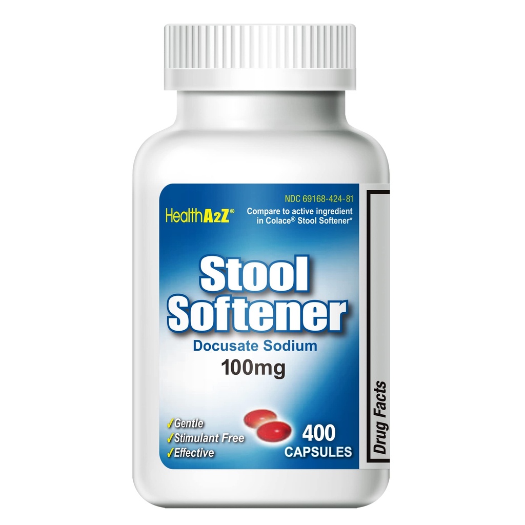 Sana2Z® Stool Softener | Docusate Sodium 100mg | Gentle Constipation Relief | Dependable & Easy to Take | Capsule rosse | 400 Counts (Pack of 1)