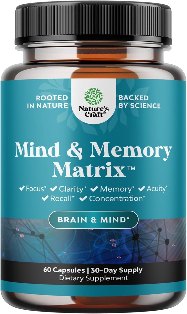 Matrix Nootropic Brain Supplemento per il miglioramento della memoria e della messa a fuoco - Vitamine per la salute mentale & Clarity - Complesso cognitivo per gli adulti di tutte le età Vitalità mente - 60 capsule