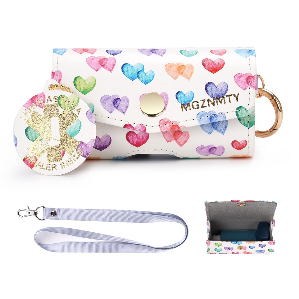 MGZNMTY Asthma Inhaler Case, Carrying e Travel Holder Compatibile con Handy Inhaler per adulti e bambini (ONLY CASE) (Raining Hearts)