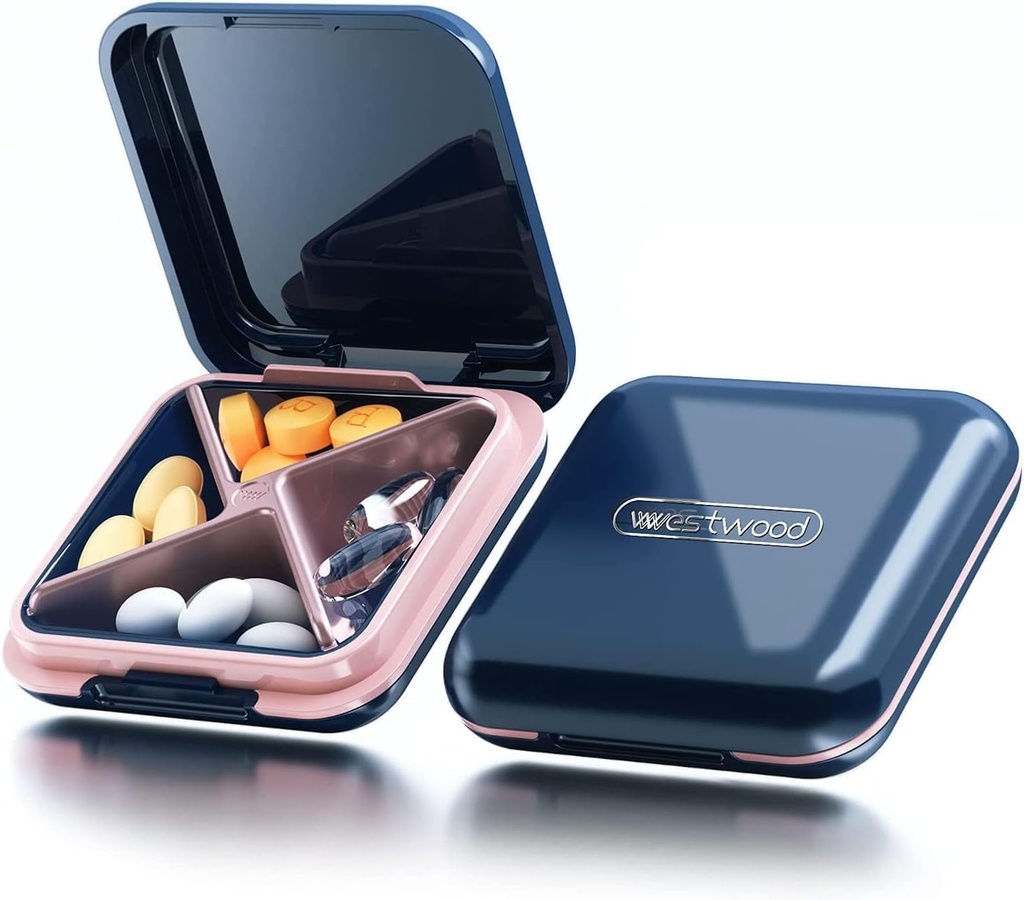 Caso di viaggio Pillola, piccolo contenitore di pillole - Acedada Daily Pill Container, Porta Pillole per Purse, Organizzatore di medicina compatto impermeabile, custodia di vitamina portatile, blu