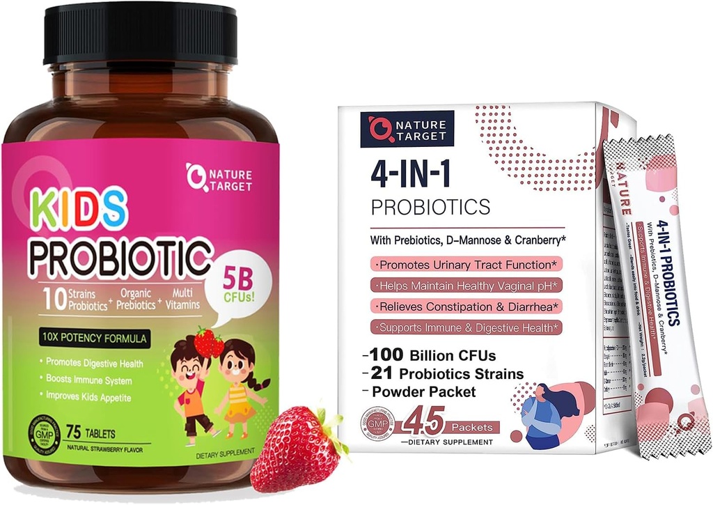 NATURA TARGET Probiotici-per-Donne + Masticabile probiotico per bambini