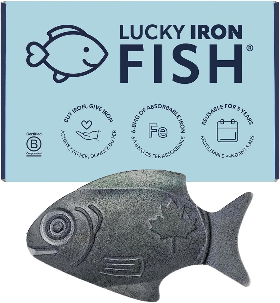 The Original Lucky Iron Fish ®. Un'alternativa di supplemento di ferro per ridurre la carenza. Nessun problema. Utilizzare una volta al giorno - fornitura di 5 anni inclusa.