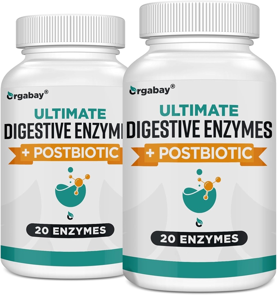 Gli enzimi digestivi di Orgabay 1000mg con i postbiotici, 20 miscela di enzimi per Bloating, digestione ottimale e funzione del fegato, 120 capsule vegetali