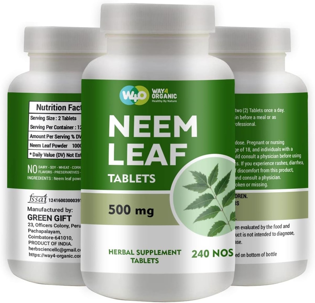 Tavole Neem - 100% Pure (Azadirachta Indica) (240 Conte - 500mg) 120 Giorni di alimentazione (1 Confezione)