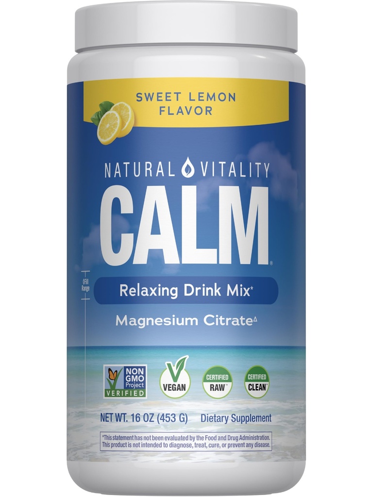 Naturale Vitalità Calma, Magnesio Supplemento, Anti-Stress Bere Miscela, Gluten Free, Vegan, & Non OGM, Dolce Limone, 16 oz
