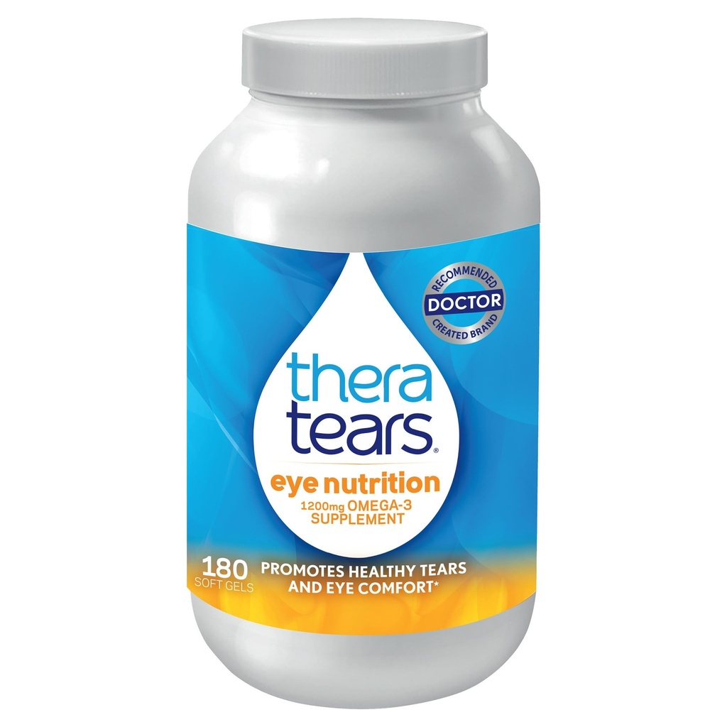 TheraTears Omega 3 supplemento per la cura degli occhi, 1200mg olio di pesce e olio di lino biologico con vitamina E, 180 Conte