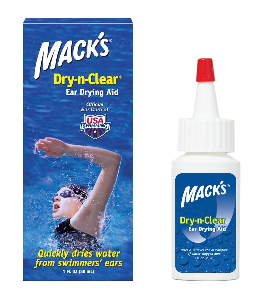 Mack's Dry-n-Clear® Ear Drying Aid - Swimmers Ear Drops for Water Clogged Ears After Nuoto, Doccia, Immersioni subacquee e Surfing - 1 Fl Oz