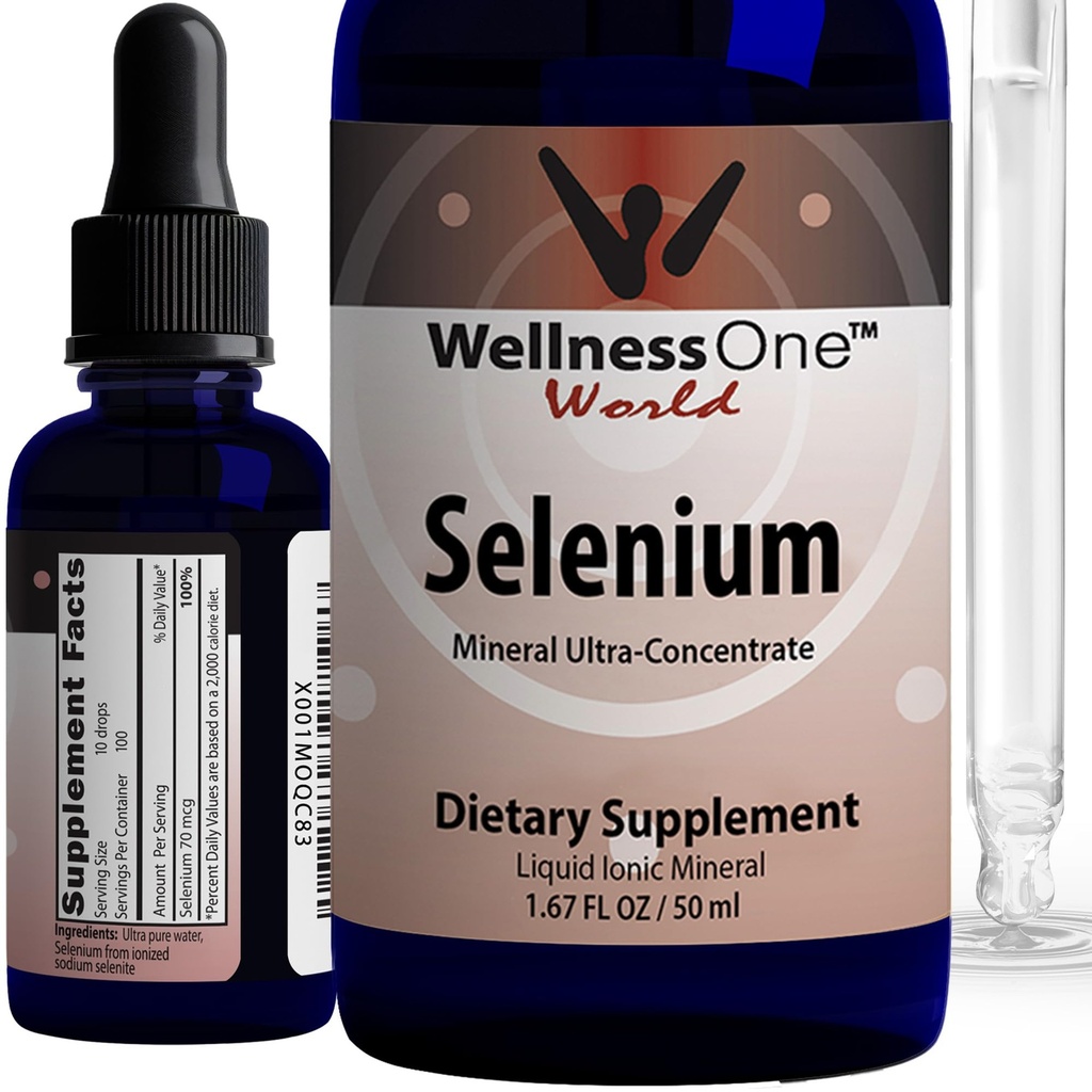 Integratore di selenio liquido WellnessOne - Gocce liquide di selenio ionizzate 70 mcg - Antiossidante, Cardiovascolare e Immune Supporto - USA Tested, Vegan, Non-GMO, Gluten Free, Unflavored - 1.67 fl oz