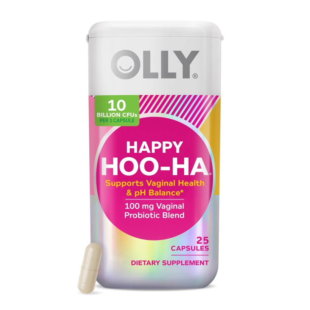 OLLY Happy Hoo-Ha Capsule, Probiotici per Donne o Persone wth Vaginas, Salute vaginale e pH Balance, * 10 miliardi di CFU, Gluten Free - 25 Conte