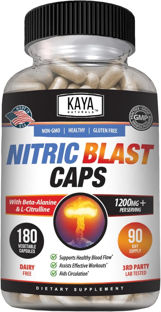 Kaya Naturals - Nitric Blast Potent All-Natural Supplemento di erbe per la massima salute benefici | Pre-Workout | Aumento dell'energia | Migliore prestazione notturna (180 conteggio (pacchetto di 1)