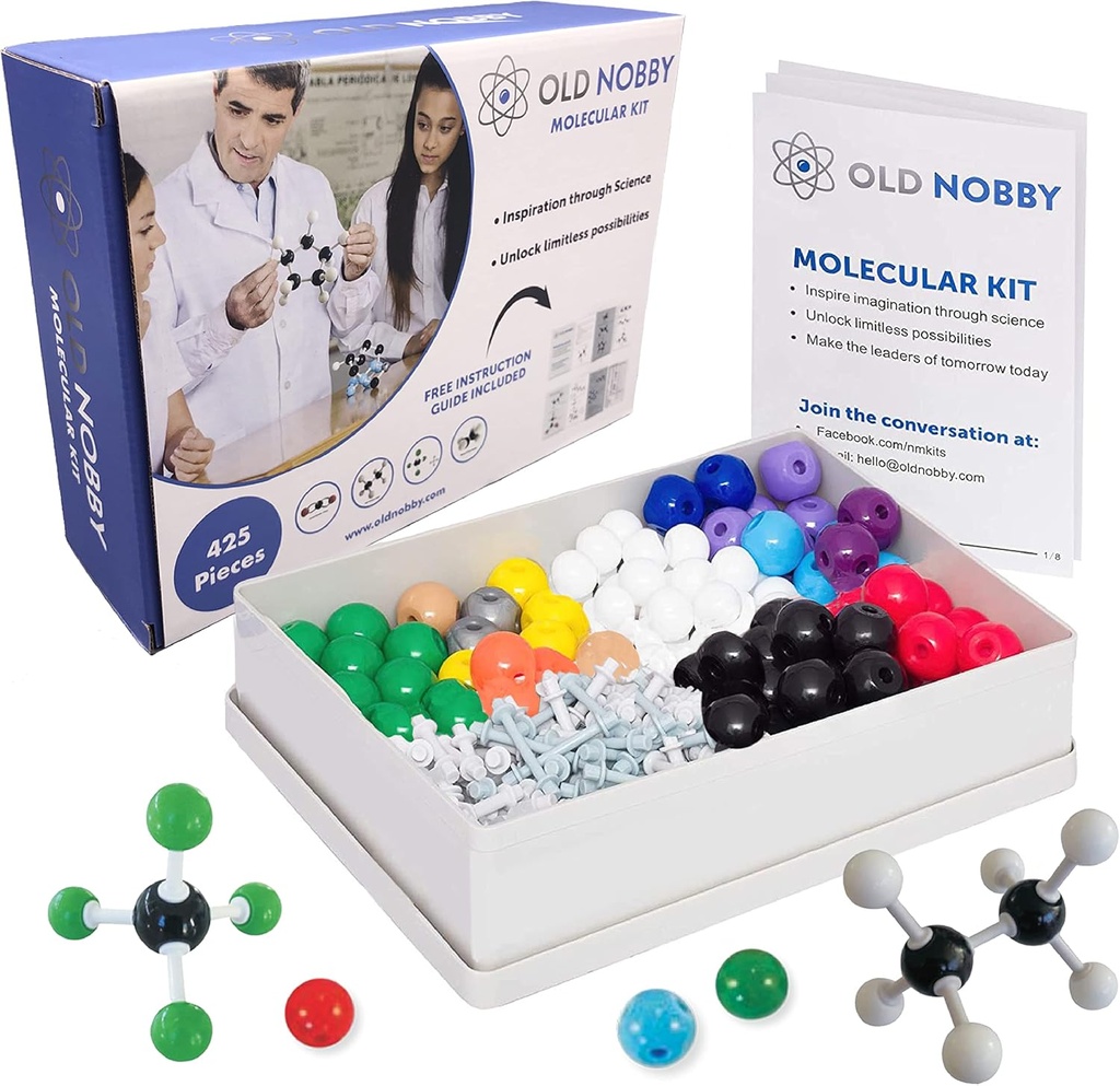 Old Nobby Organic Chemistry Set (425 pz) Modello Molecolare Kit con Atomi, Obbligazioni, Guida, Bond Removal Tool - STEM Science Kit per Bambini Giocattoli Chimica Set per Studenti Insegnanti Giovani Scienziati
