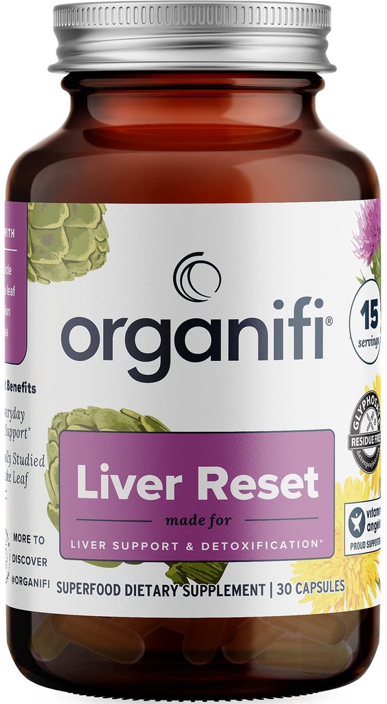 Organifi - Liver Reset - Liver Detox - Supporto Digestivo e Immune - Promuove la produzione di energia cellulare, 30 capsule