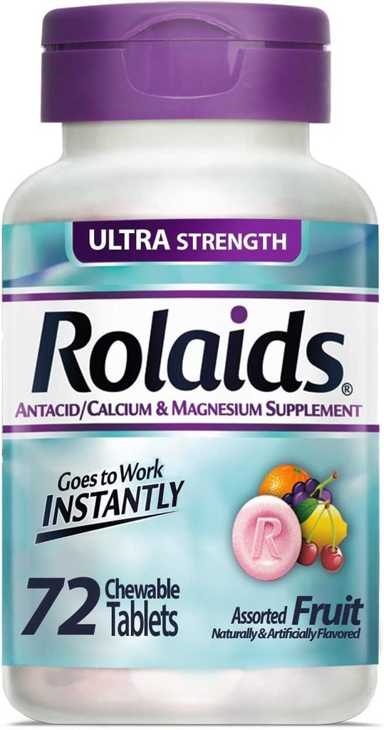 Rolaids Antacid Calcium & Magnesio Supplemento Ultra Forza Tablet, Frutta 72 ea (Pacchetto di 4)