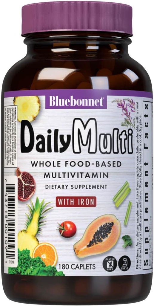 Bluebonnet Nutrition Super Earth MultiNutrient Formula (con ferro), per il supporto nutrizionale giornaliero, senza glutine, Kosher Certified, Dairy Free, Per vegetariani, 60 Serve, Verde, 180 Conte