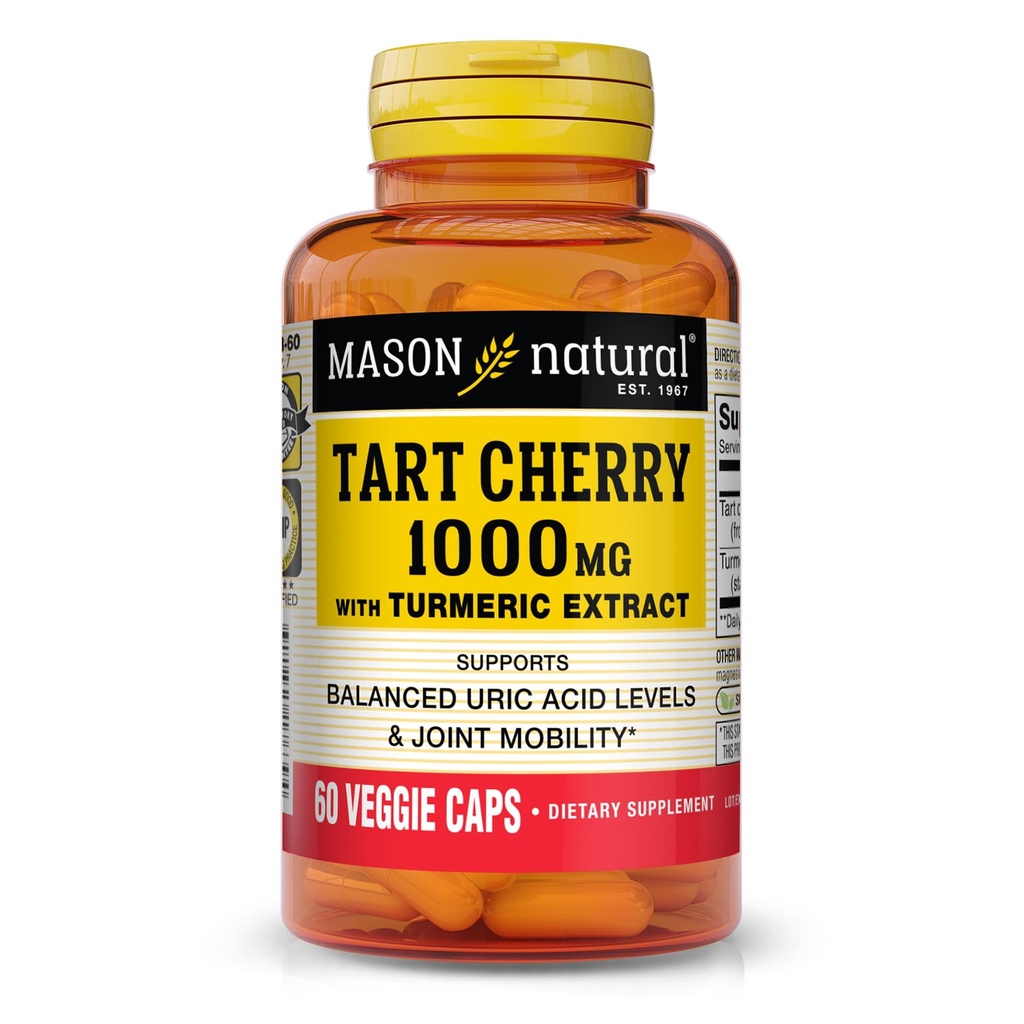 Estratto di ciliegia di Tart di MASON NATURAL 1000mg con Turmeric standardizzato, capsule di alimentazione di 60 giorni per il supporto misto