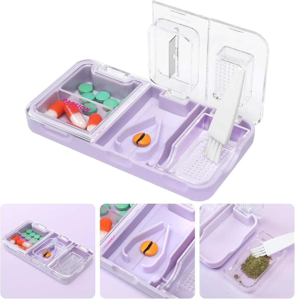 Toplive Portable 3-in-1 Pill Cutter e Pill Grinder e Pill Holder, Accurate Easy Cutting, Medication Crusher per Pillole di grandi dimensioni, Vitamin Tablets Splitter per Bambini Anziani, Viola