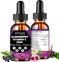 Syrup di sambuco organico, gocce liquide vitamina C e zinco di sambuco per gli adulti, 11-in-1 Sambucus Black Elderberry Tintura w/ Vitamina D3, Sea Moss Black Seed, supplemento di supporto immunitario di sambuco
