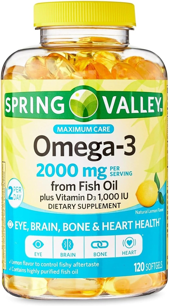 Convergenza massima cura Omega-3 da Fish Oil Eye Brain Bone & Heart Health Integratore alimentare Softgels, 2000 mg, 120 Conte
