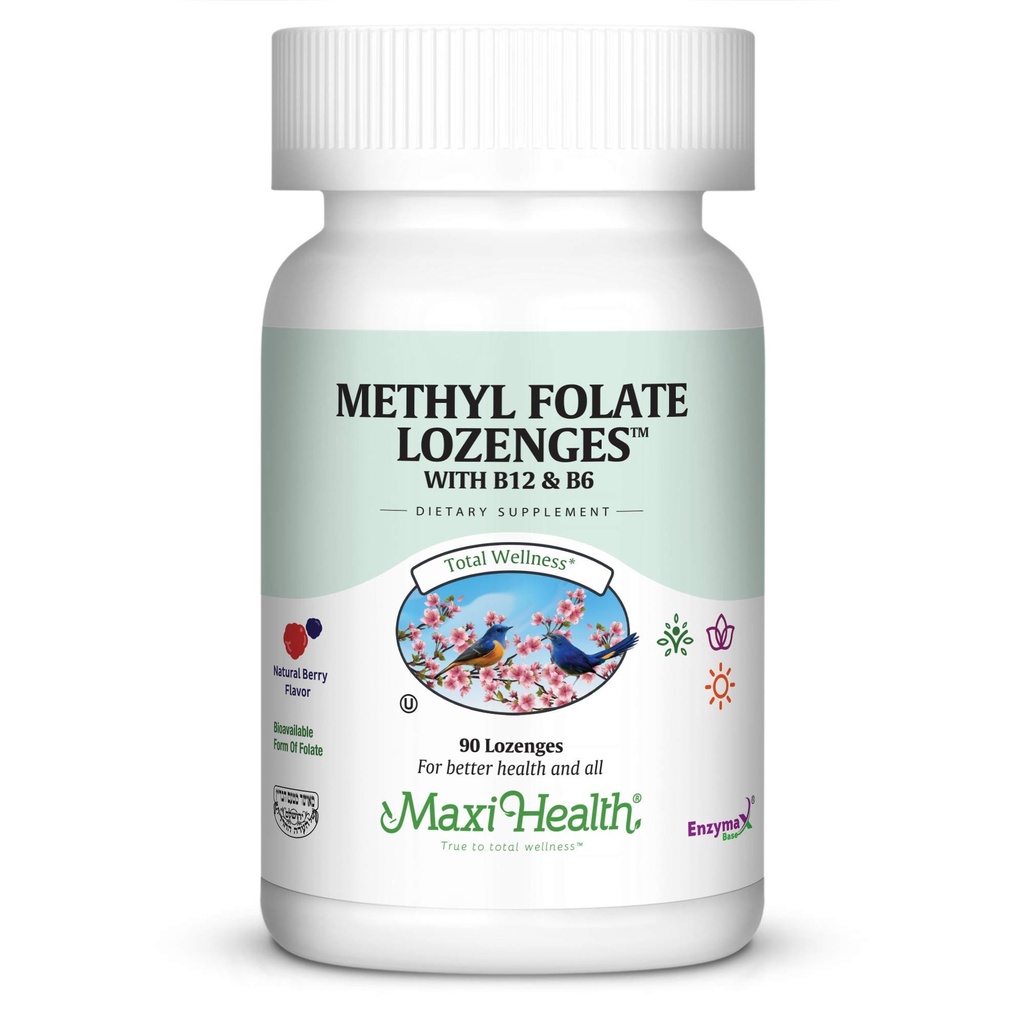 Maxi Salute Metile Folate Lozenges con B12 & B6, Memoria aromatizzata, Ormone della salute cardiovascolare & Supporto immunitario Gluten Free, Kosher Berry, 90 Conte