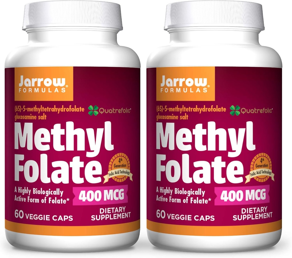 Jarrow Formulas Methyl Folate 400 mcg - 60 Caps Veggie, Confezione da 2 - Forma altamente biologicamente attiva di Folate - 4th Generation Folic Acid Technology - 120 Total Servings